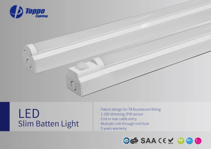 Toppo 5 vuoden takuu ja 50000 tunnin käyttöikä Projektilamppu Slim LED Slim Batten Light